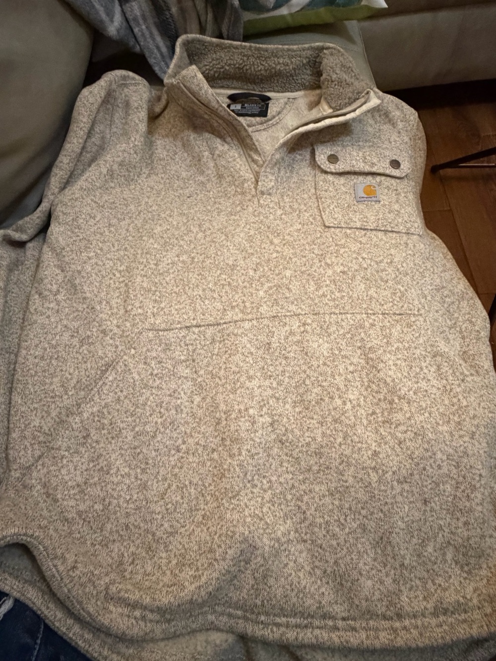 Carhartt Men’s Quarter-Zip Sherpa Pullover Sweater - Light Heather, size Large